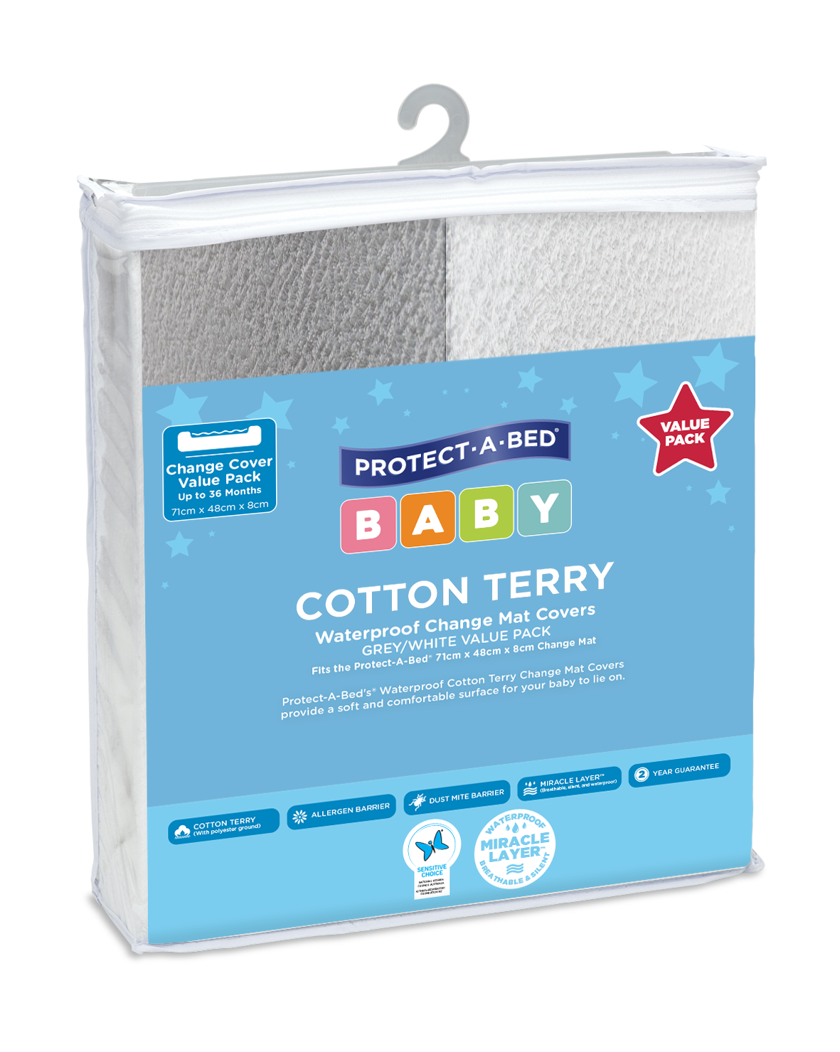 Terry Change Mat Cover - White & Grey Twin Pack