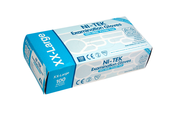 Ni-Tek Nitrile Gloves, Long Cuff 300mm, AS/NZ, Powder Free, Blue - All Sizes