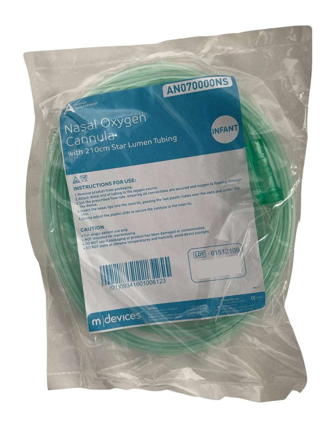 MDevices Nasal Oxygen Cannula 2.1m Tubing - Infant / Child / Adult
