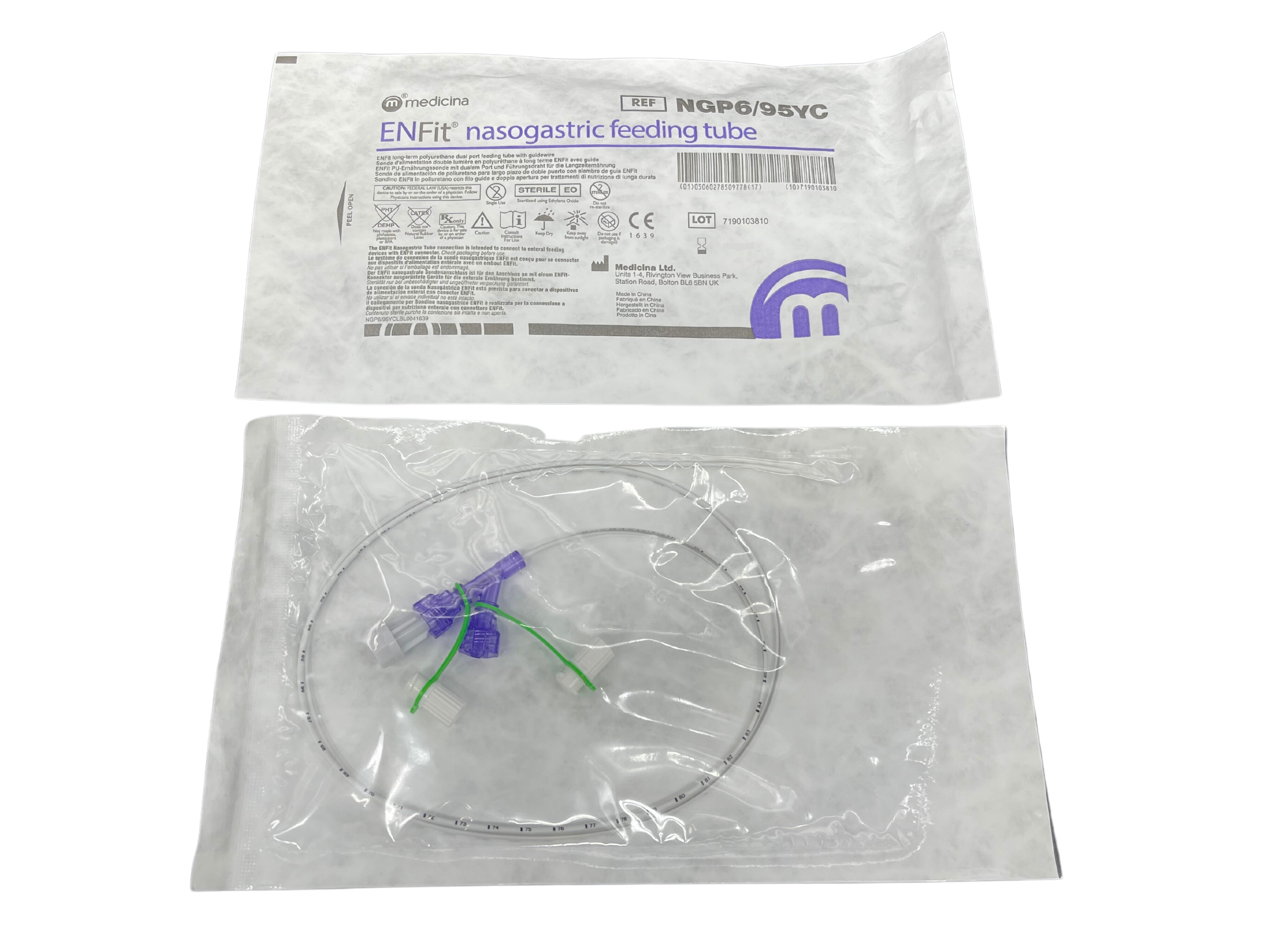 Medicina ENFit 6CH Polyurethane Nasogastric Feeding Tube With Guidewire, Sterile, 55cm-95cm