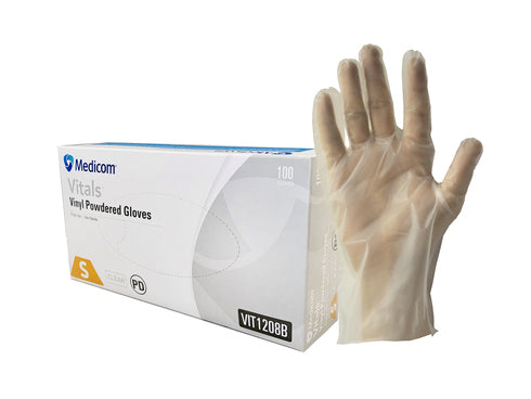 Medicom Vitals Vinyl Gloves Clear 4.5g, Box of 1000 - All Sizes