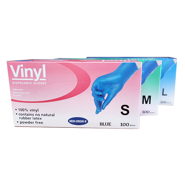 Vinyl Gloves Powder Free, Blue, 100pcs/ Box - All Sizes
