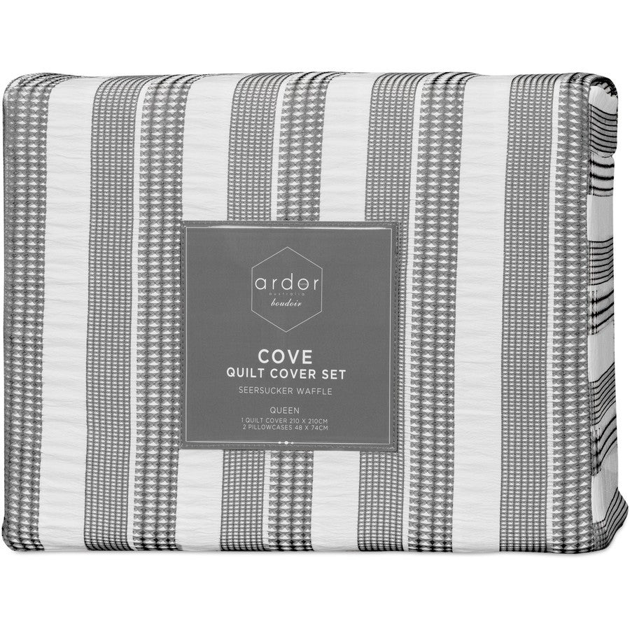 Ardor Boudoir Cove Textured Charcoal Quilt Cover Set - Charcoal - Size Single