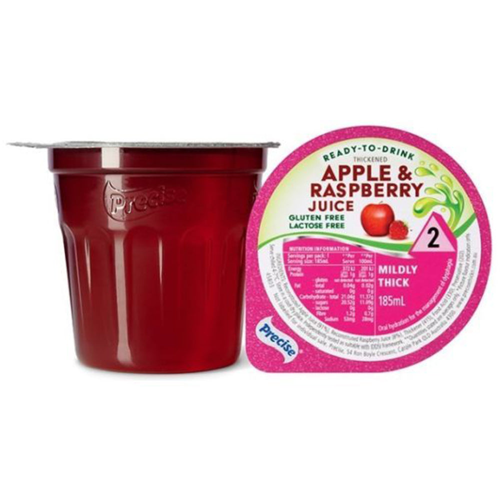 Red juice container with pink label on a white background