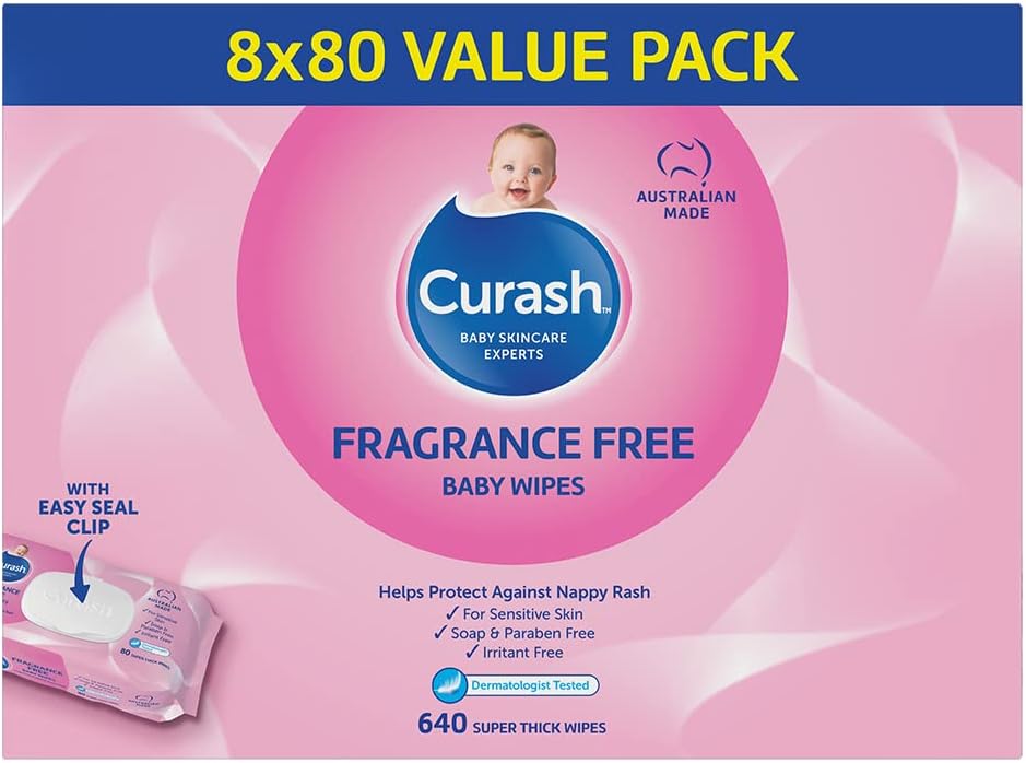 Curash Fragrance Free Baby Wipes, Carton of 640