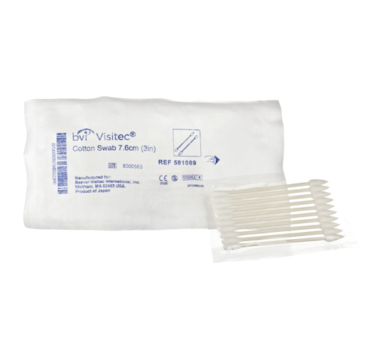 BVI Visiswab Cotton Swabs, 7.6 cm (3 ") Length, Box of 250 (581069)