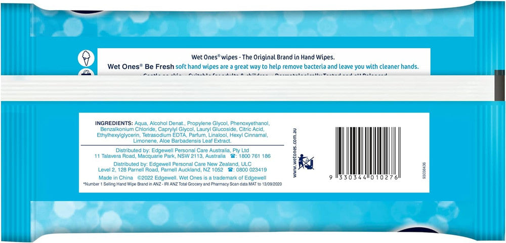 Wet Ones Be Fresh Antibacterial Hand & Body Wipes, Value Pack, 80 Wipes, Gentle on skin, Paraben free, Fresh scent