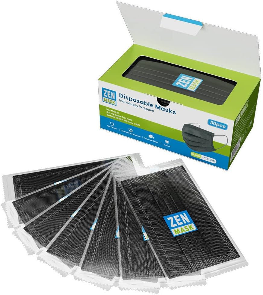 Individually Packed Disposable Face Mask 3 Layers, Black - 50pcs/ pack