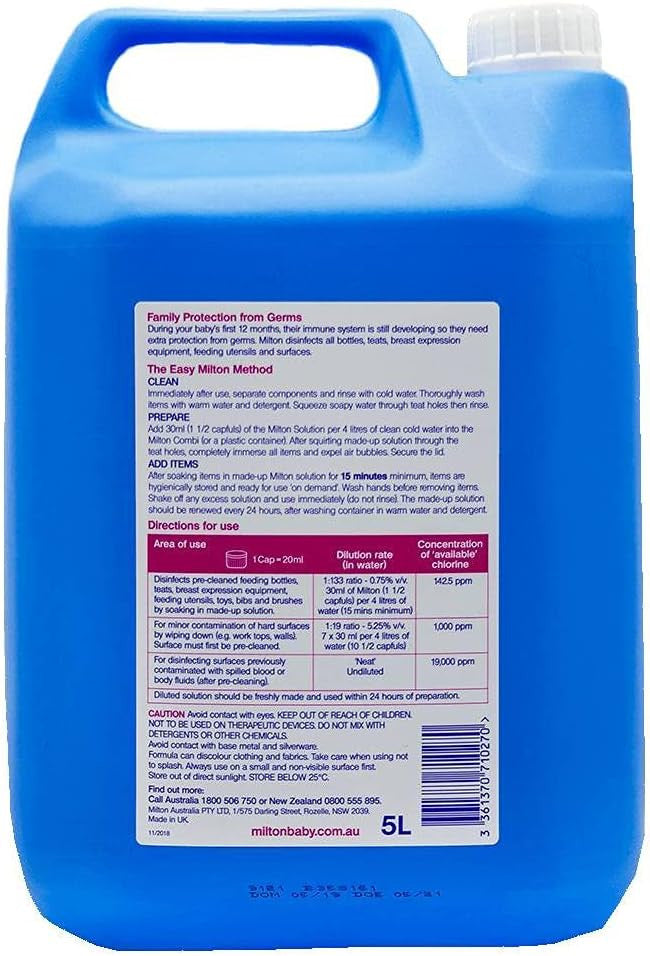 Milton | Hospital Grade, Anti-bacterial Solution Disinfectant, 2% Concentrated,  5L