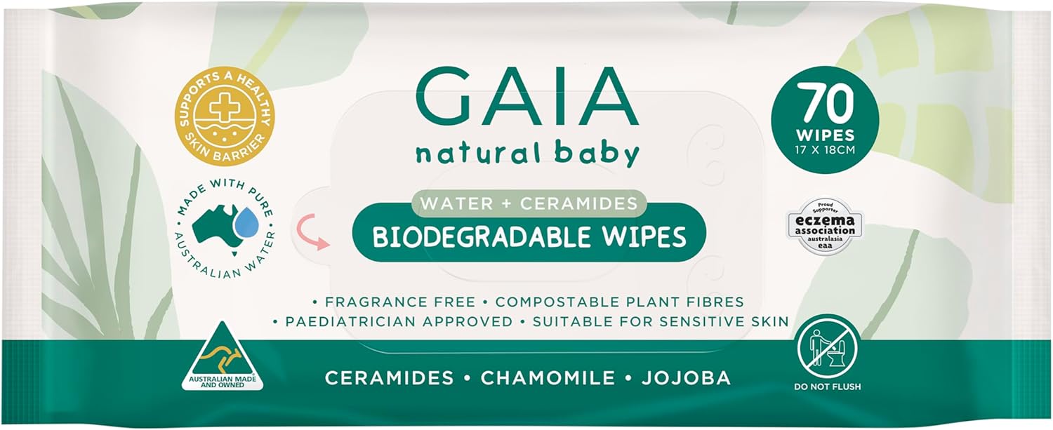 GAIA Natural Baby Biodegradable Water Wipes (70Wipes / Pack) - 1Ctn (8 x 70/pack)
