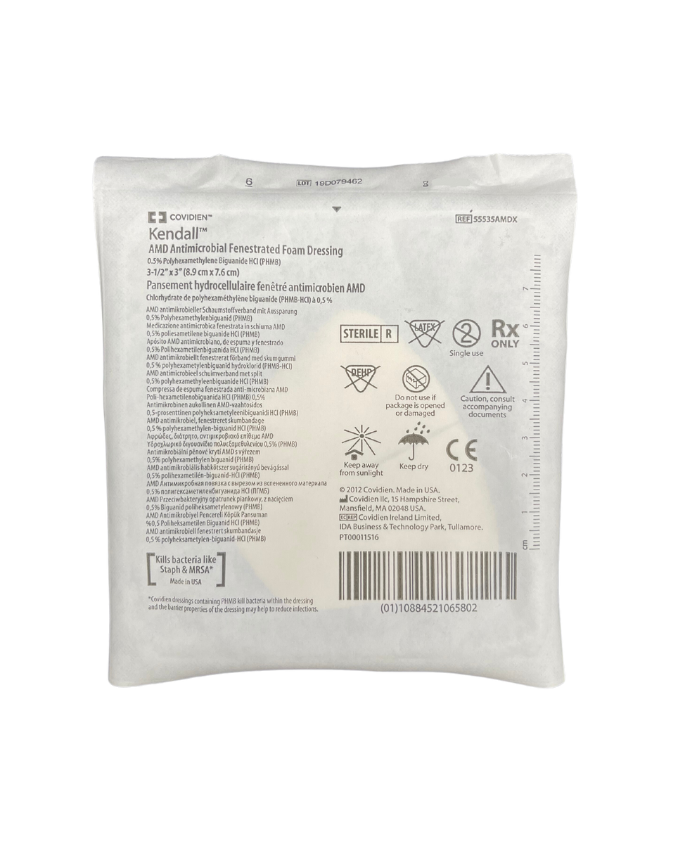 Covidien Kendall Amd Antimicrobial Foam 8.9X7.6cm Fenestrated (55535AMDX) - Box of 50