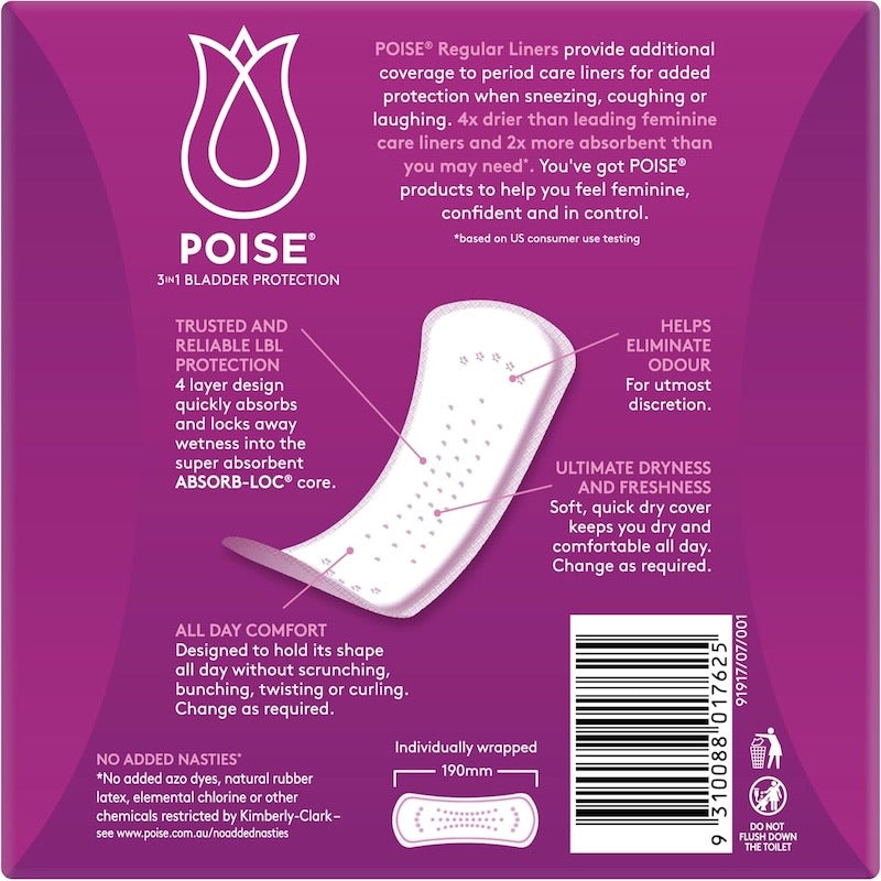 Poise | Liners for Bladder Leaks Regular 1.5 Drop 52Pcs 91917