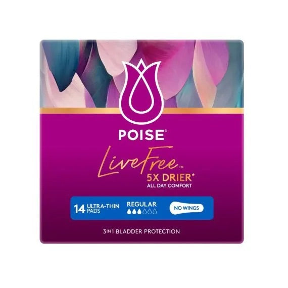 Poise | Live Free Ultra Thin Pads Regular 3 Drop Female 110ml No Wings / With Wings 91830/91832
