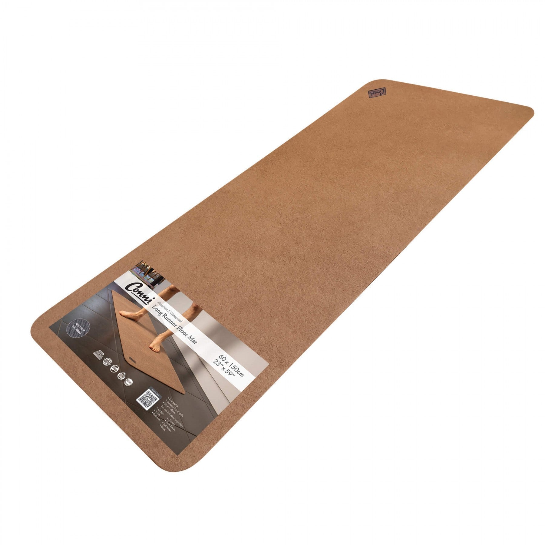 Conni Anti Slip Absorbent Floor Mat 60x150cm, Long Runner, Each (Grey / Pebble)