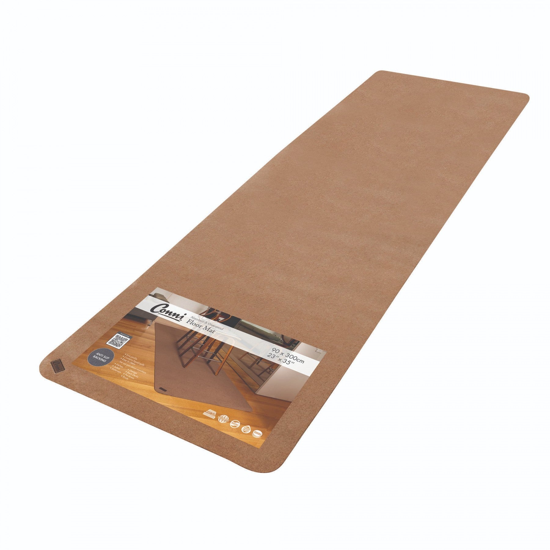 Conni Anti Slip Absorbent Floor Mat 90x300cm, Marathon Runner, Each (Grey / Pebble)