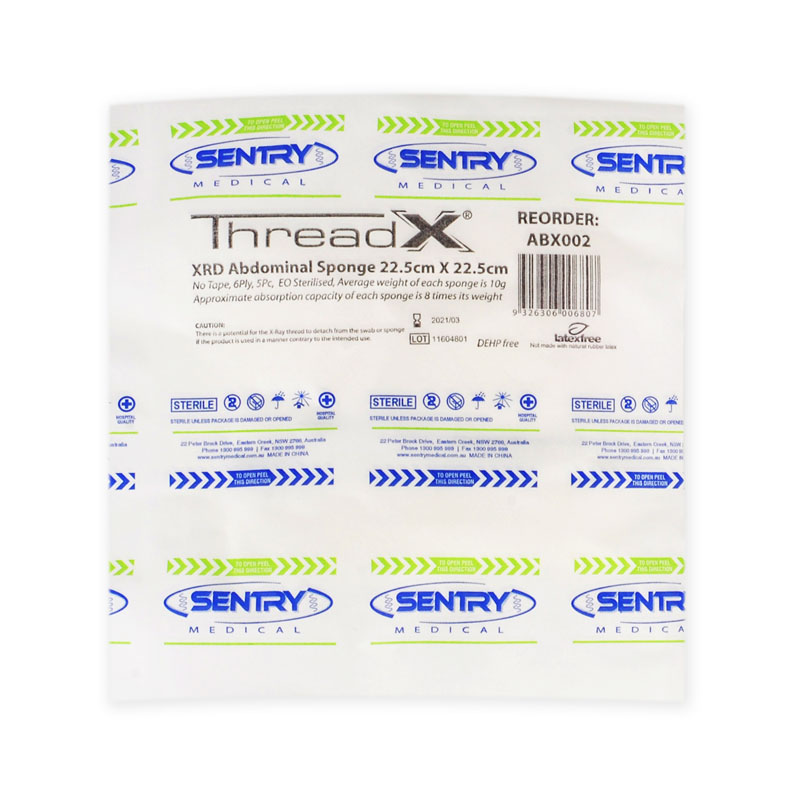 ThreadX XRD Abdominal Sponge Without Tape, 6Ply, 5pcs/ Pack (22.5cm x 22.5cm / 30cm x 30cm)