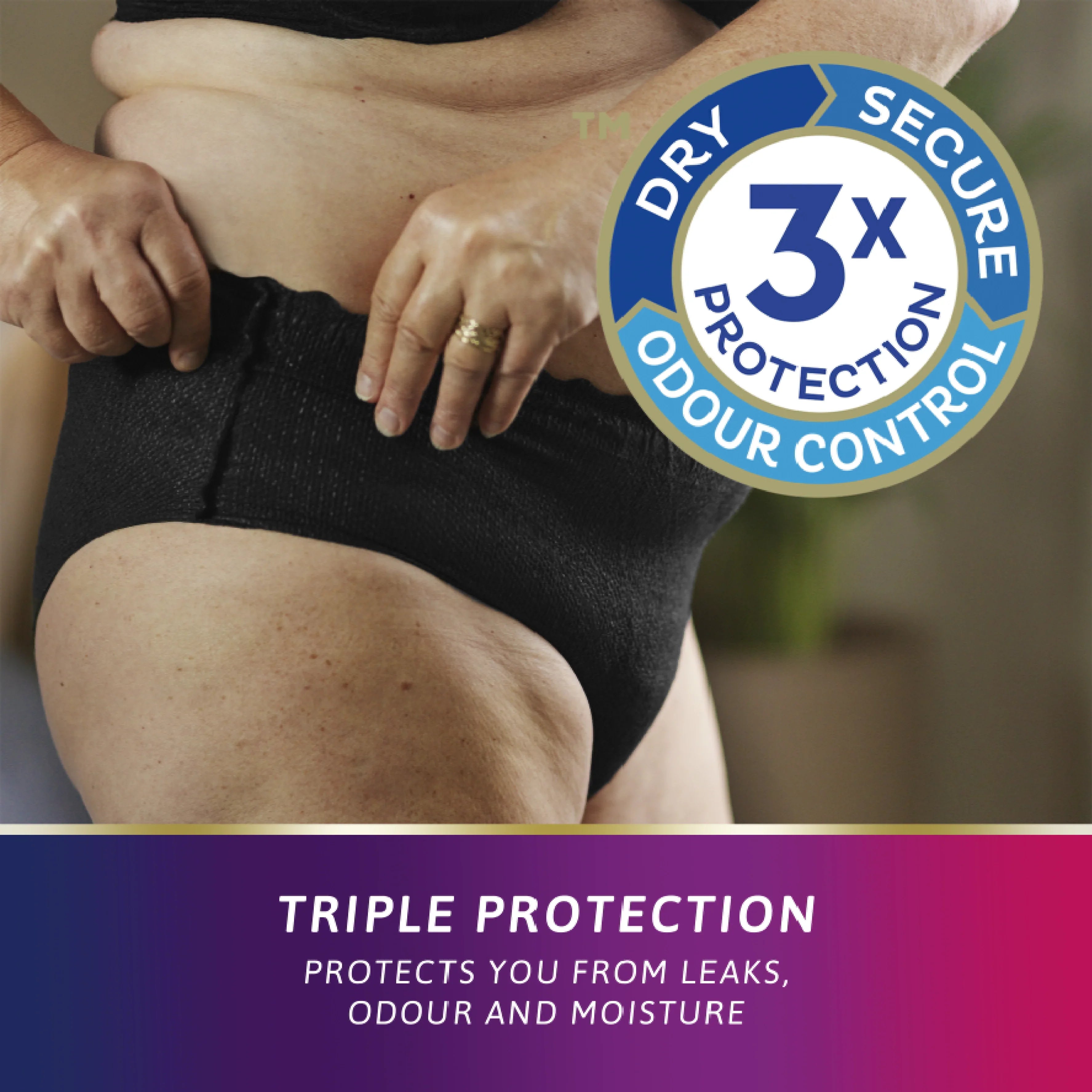 TENA | Discreet Low Waist Incontinence Disposable Underwear - Black