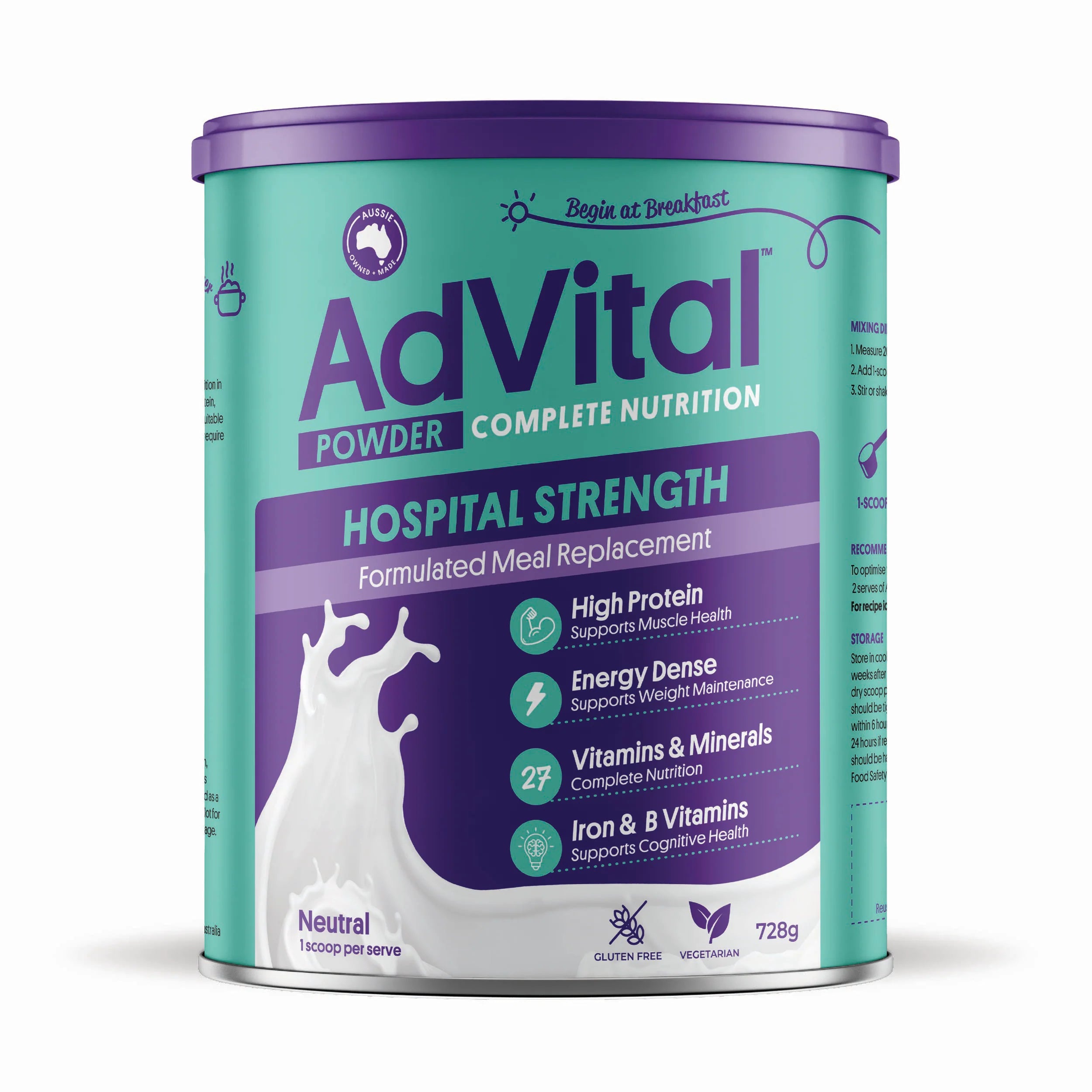 Flavour Creations AdVital Hospital Strength Neutral Powder, Each (728g Can / 5.2kg Pail)