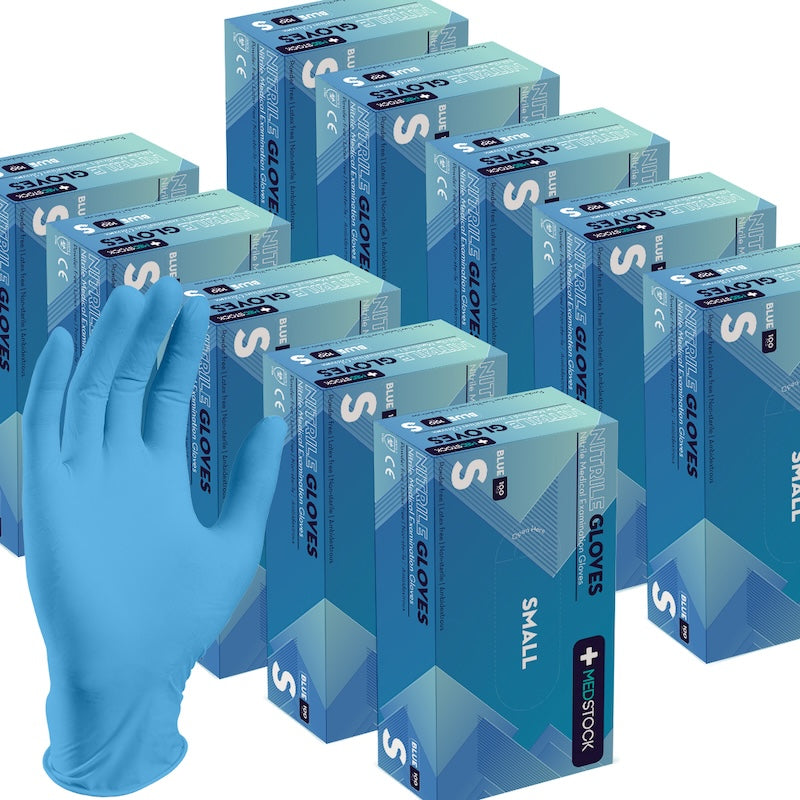MEDSTOCK | Blue Nitrile Latex And Powder Free Medical Examination Gloves - All Sizes