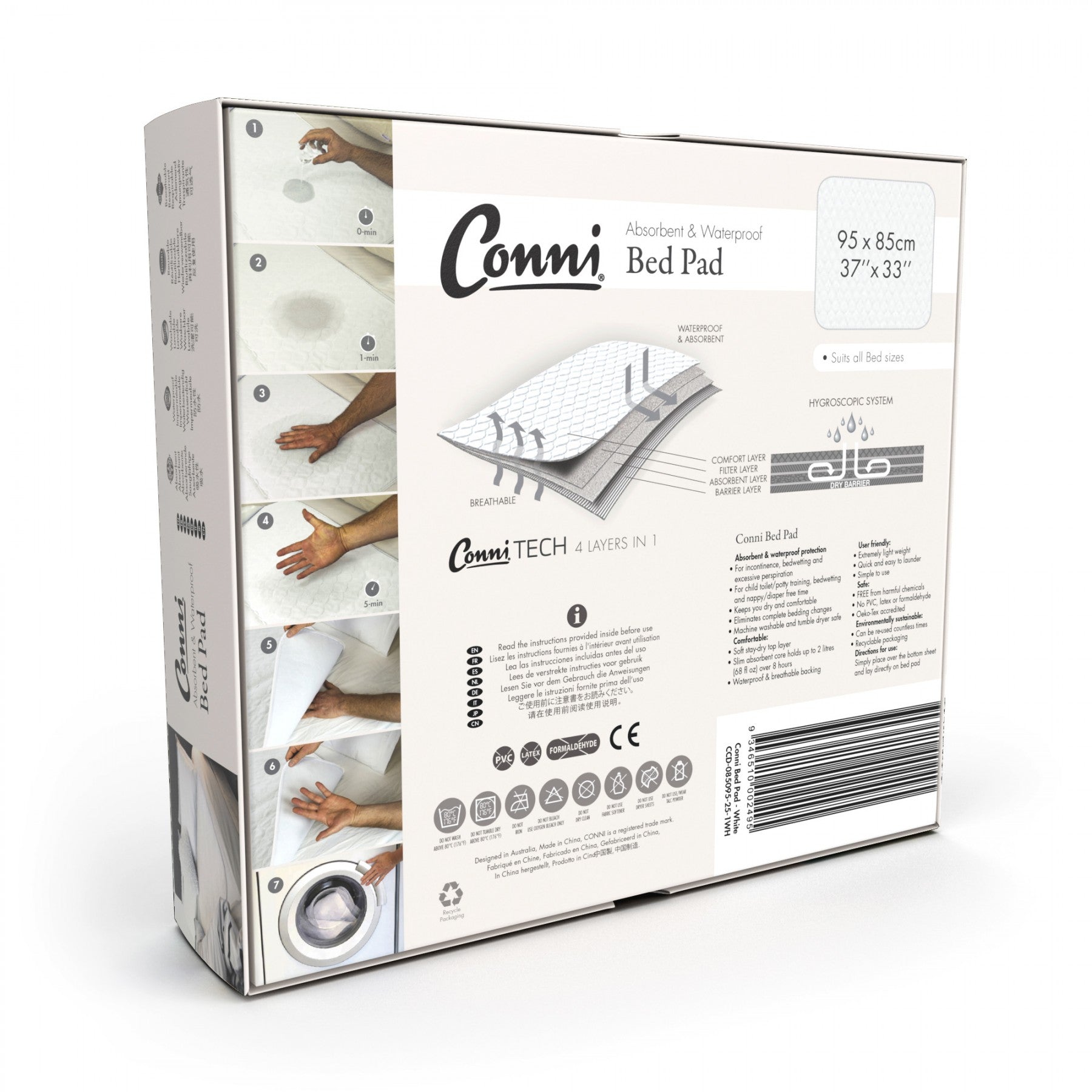 Conni Reusable Bed Pad 95x85cm, Absorbent and Waterproof, Each - All Colors