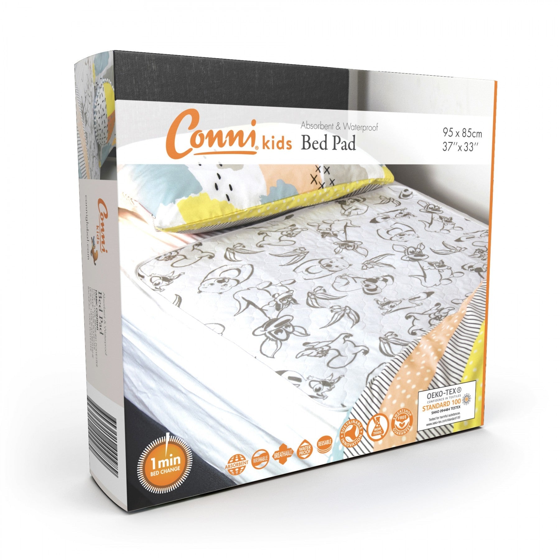Conni Kids Reusable Bed Pad 95x85cm, Each (Unicorn & Dinosaur / Aussie Animals)