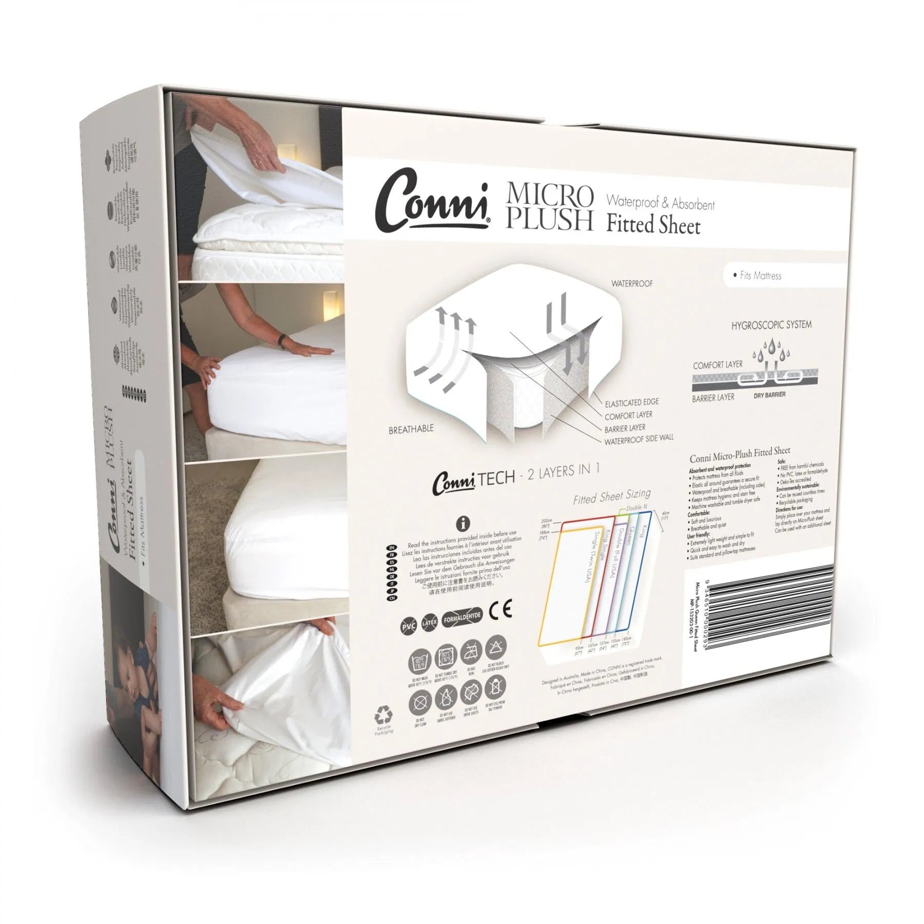 Conni Micro-Plush Waterproof Mattress Protector, Each (White / Charcoal)