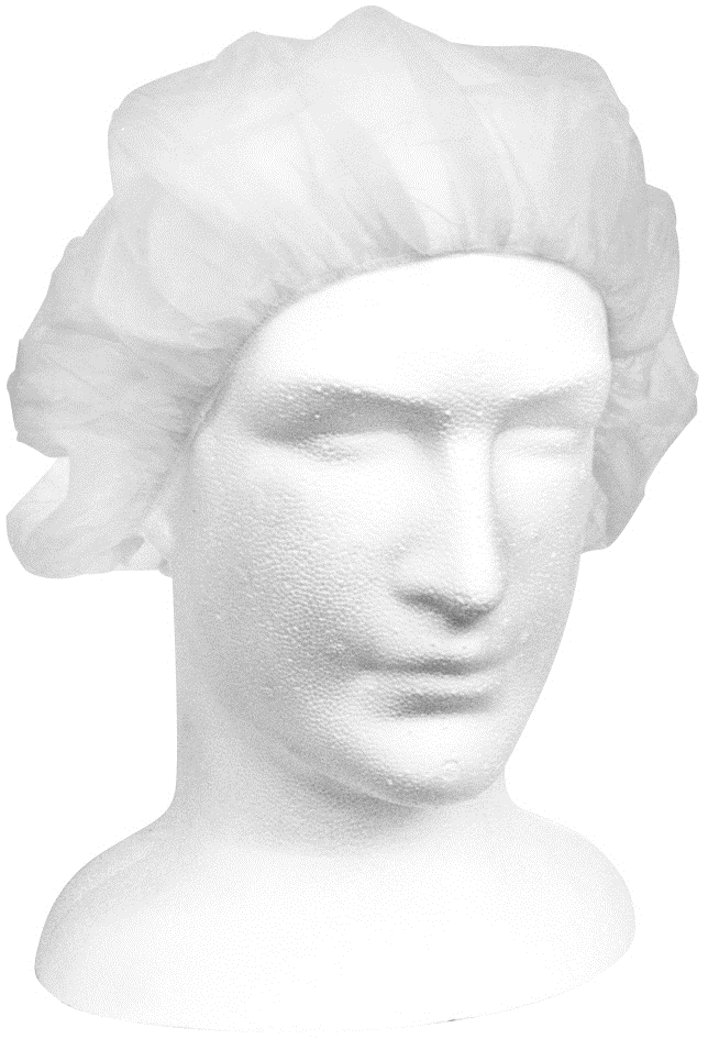 Disposable Bouffant Hairnet Cap, White, Nonwoven, Latex Free, Double Elastic, 21 inches, 1000 per Carton
