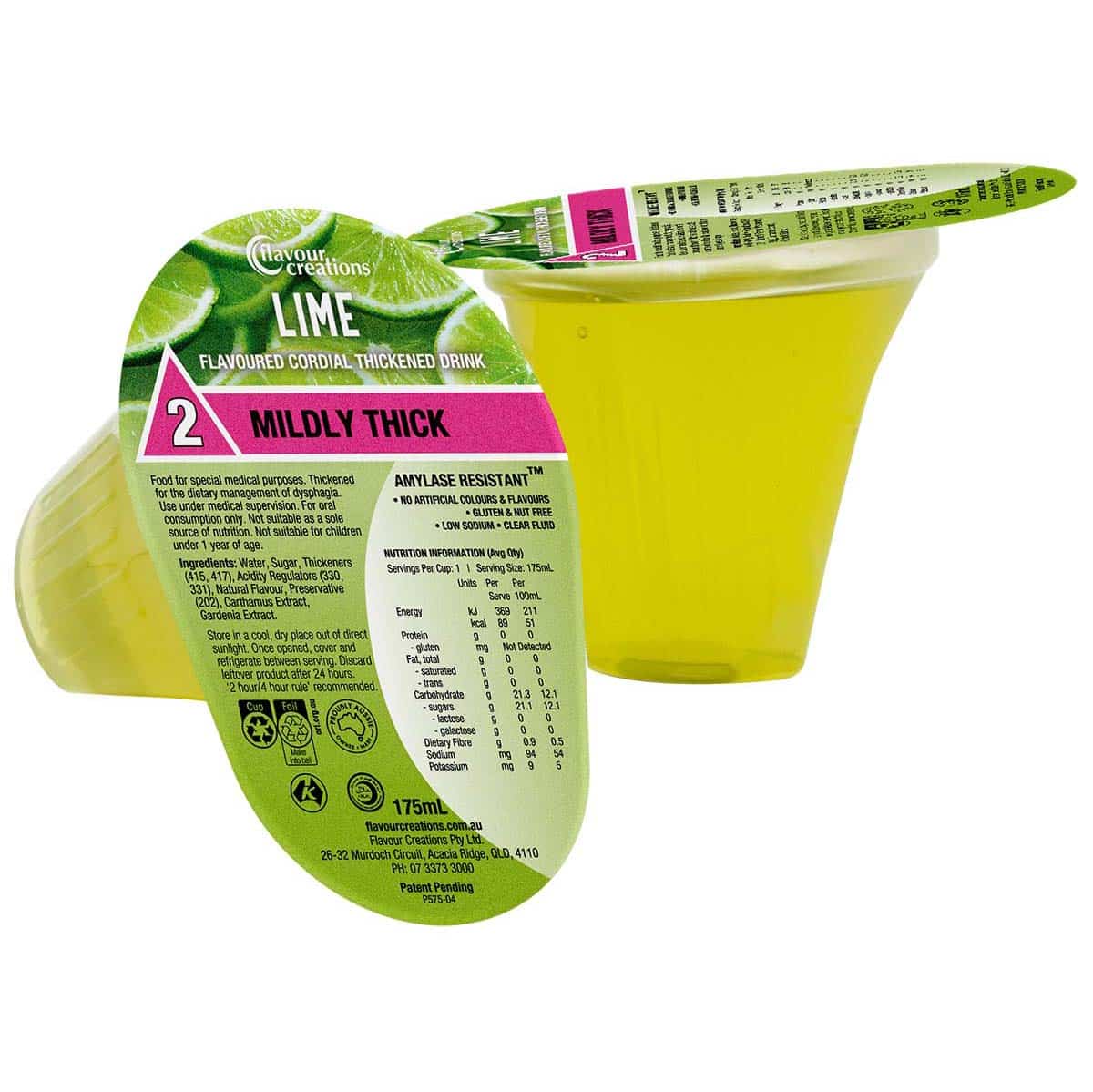 Flavour Creations Lime Cordial Drink, 175mL Dysphagia Cup RTD - All Types