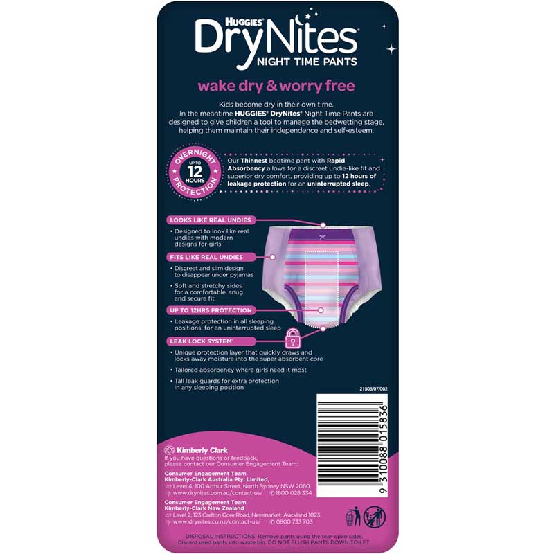Huggies | DryNites Pyjama Pants Girls Size 8-15 years (27-57kg) 8Pcs Pack