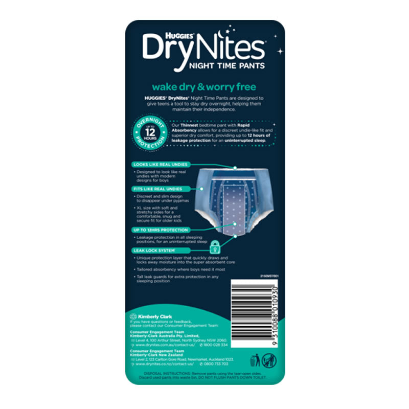 Huggies | DryNites Night Time Pants for Boys 13+ Years (52kg+) 8Pcs Pack