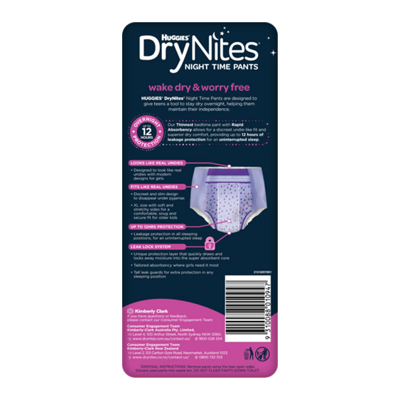 Huggies | DryNites Night Time Pants for Girls 13+ Years (52+kg) 8Pcs Pack