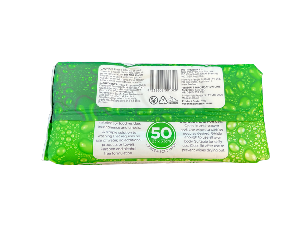 Ocean HealthCare | Hygienic Body Wipes 33cmx23cm 50Pk 5195