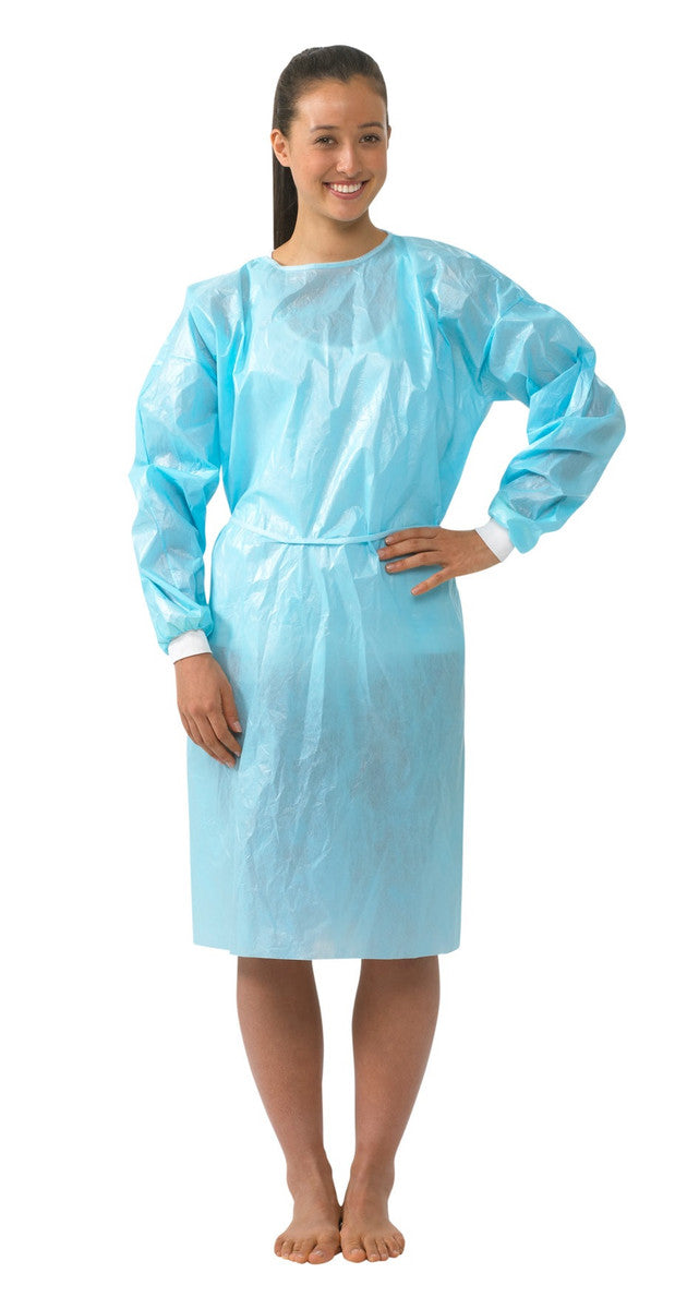 Gown LEVEL 2 Impervious Isolation Cover Gown Blue, Knit cuff, Dental, Medical, 45 GSM, TGA Registered,  Waterproof, 100pc/box