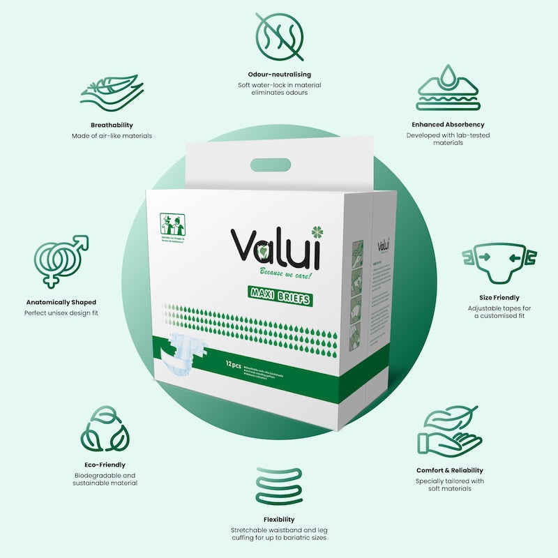 Valui | Maxi Unisex Briefs Medium 70-110cm 3100ml Capacity 12Pc MB08065