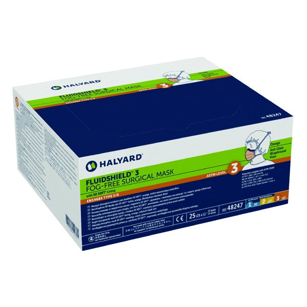 HALYARD FLUIDSHIELD 3 Fog-Free Surgical Mask with Splashguard Visor(48247) - Box of 25