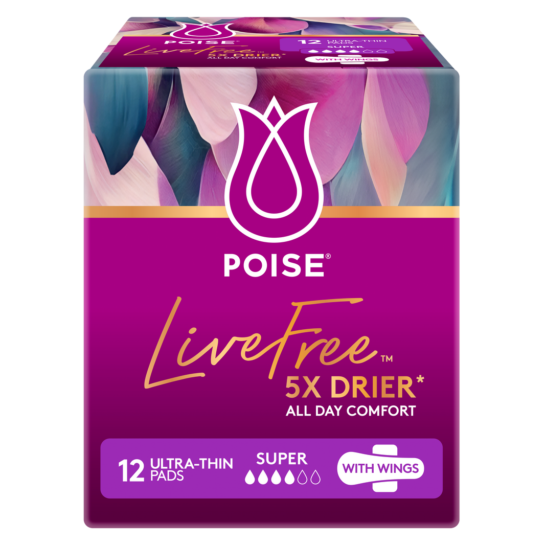Poise | Live Free Pad Super, Female, 150mL No Wings / With Wings