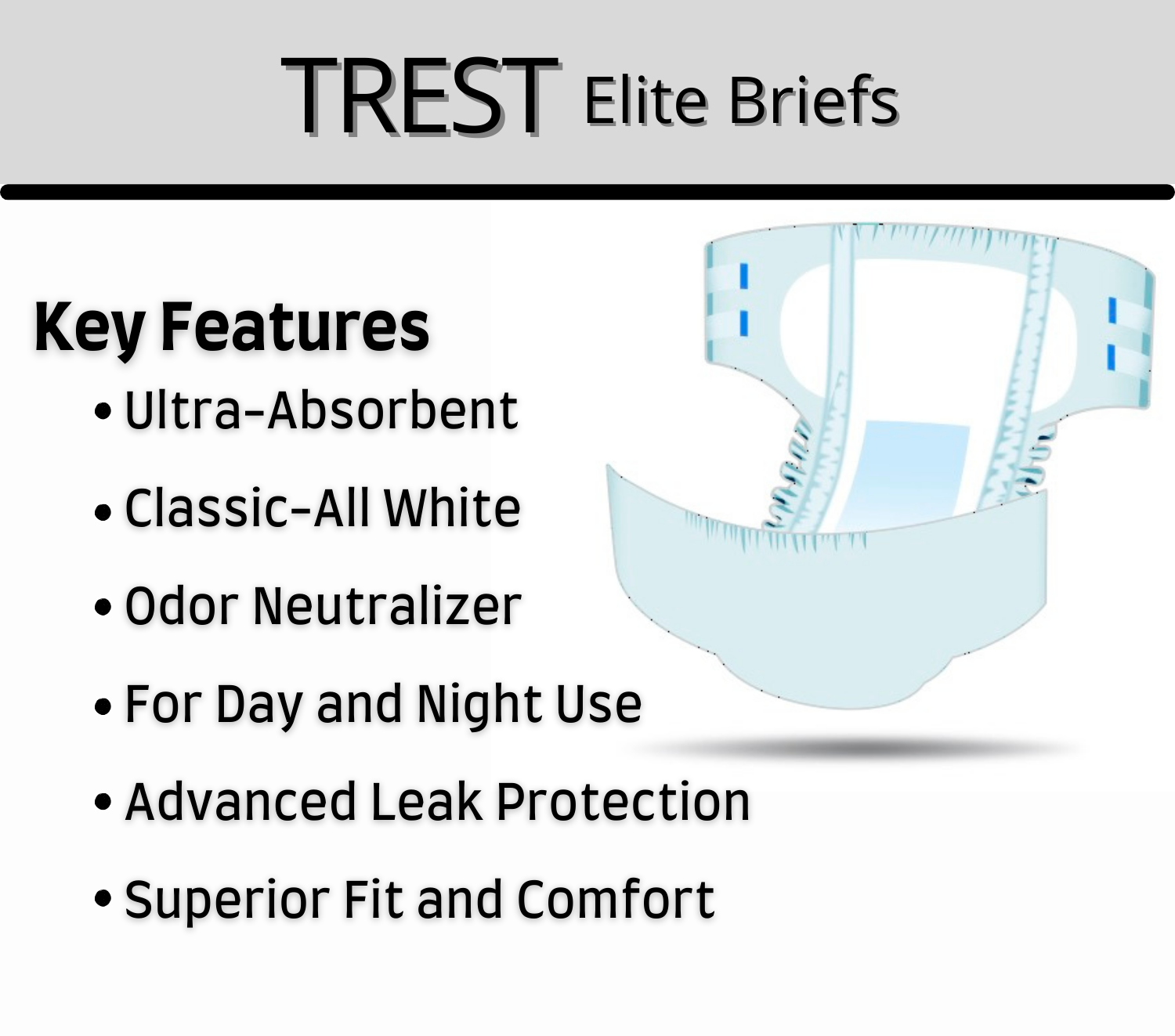 TREST | Elite Briefs Blue 9500ml Capacity 10Pcs - All Sizes S/M/L/XL