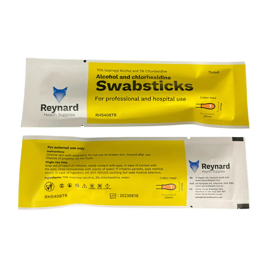 Reynard | Swabstick Alcohol 70% Chlorhexidine 2% Tinted Red (RHS408TR)
