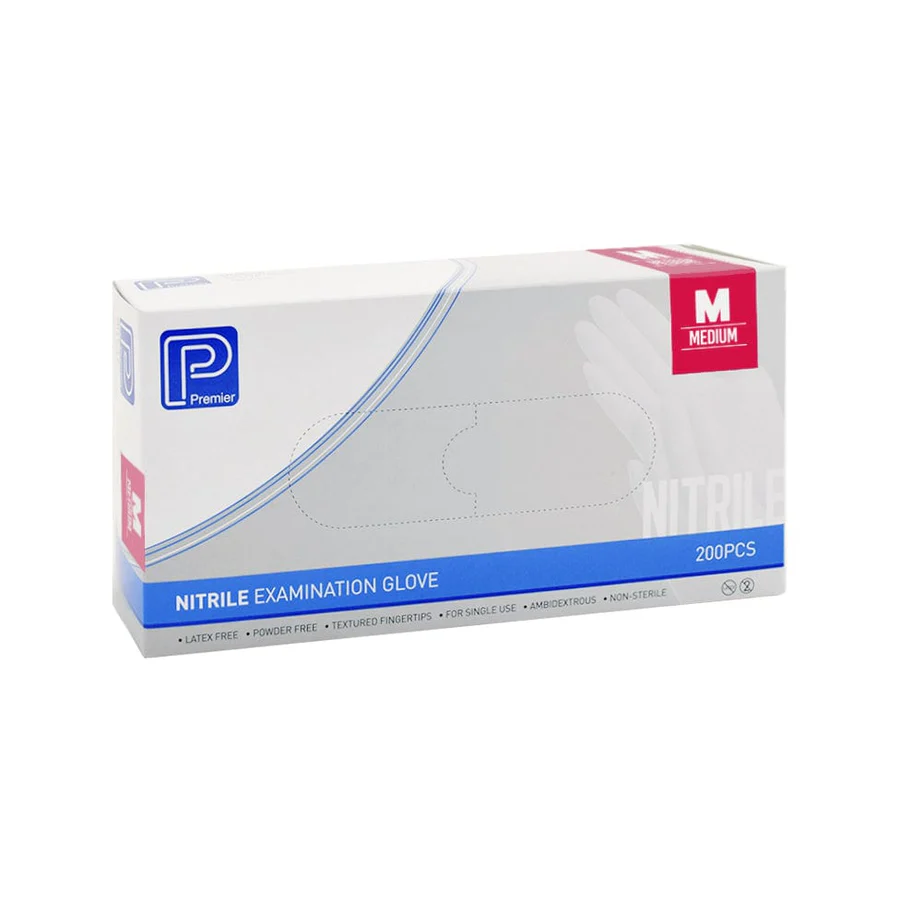 Premier Nitrile Examination Gloves Blue Powder Free, Box of 200 - All Sizes