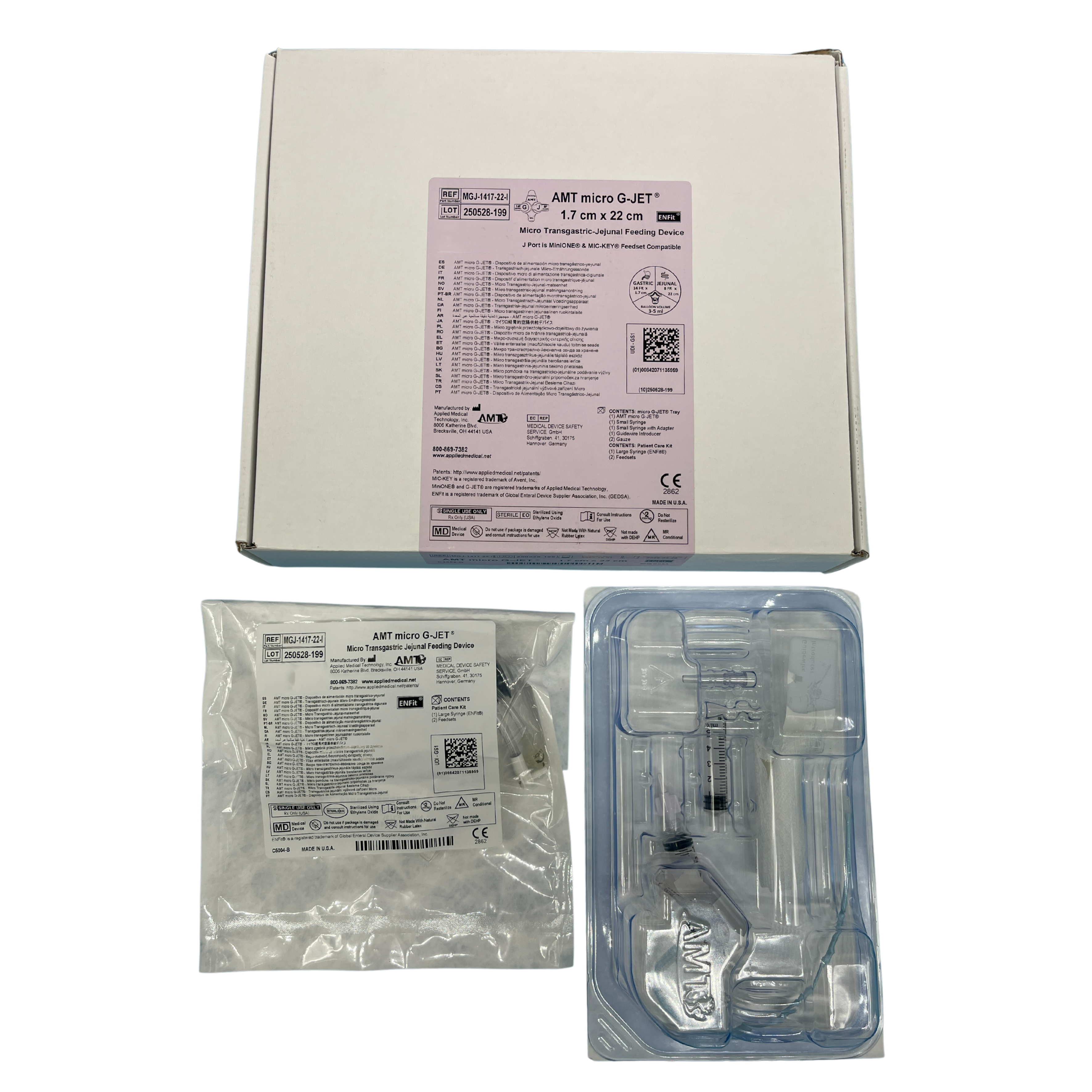 AMT Micro G-Jet Button Size Low Profile Pediatric Enteral Feeding Tube ENFit 14F, Each - All Sizes