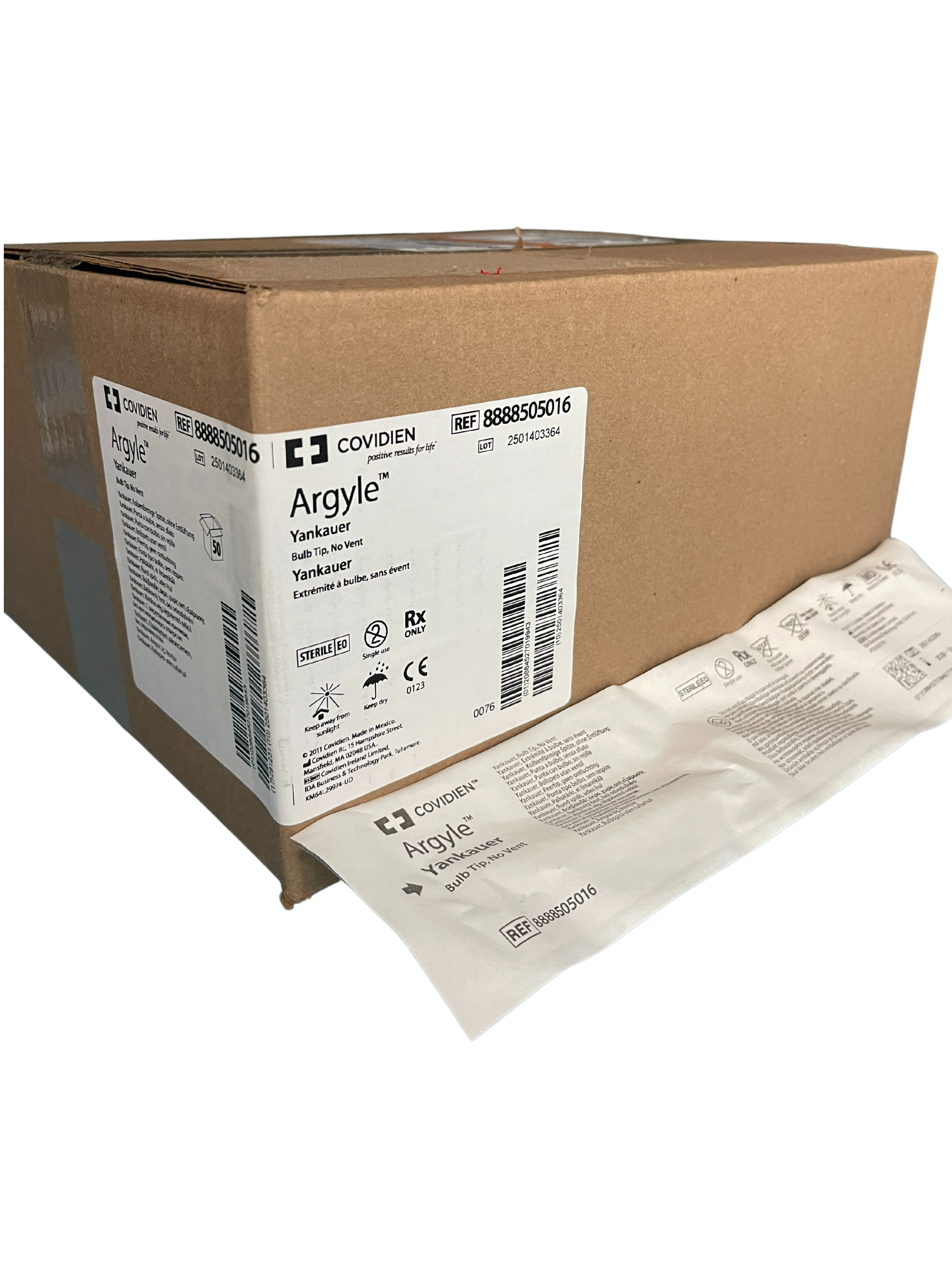Argyle Yankauer Suction Instruments 34FR, Bulb Tip, No Vent, Box of 50 (8888505016)