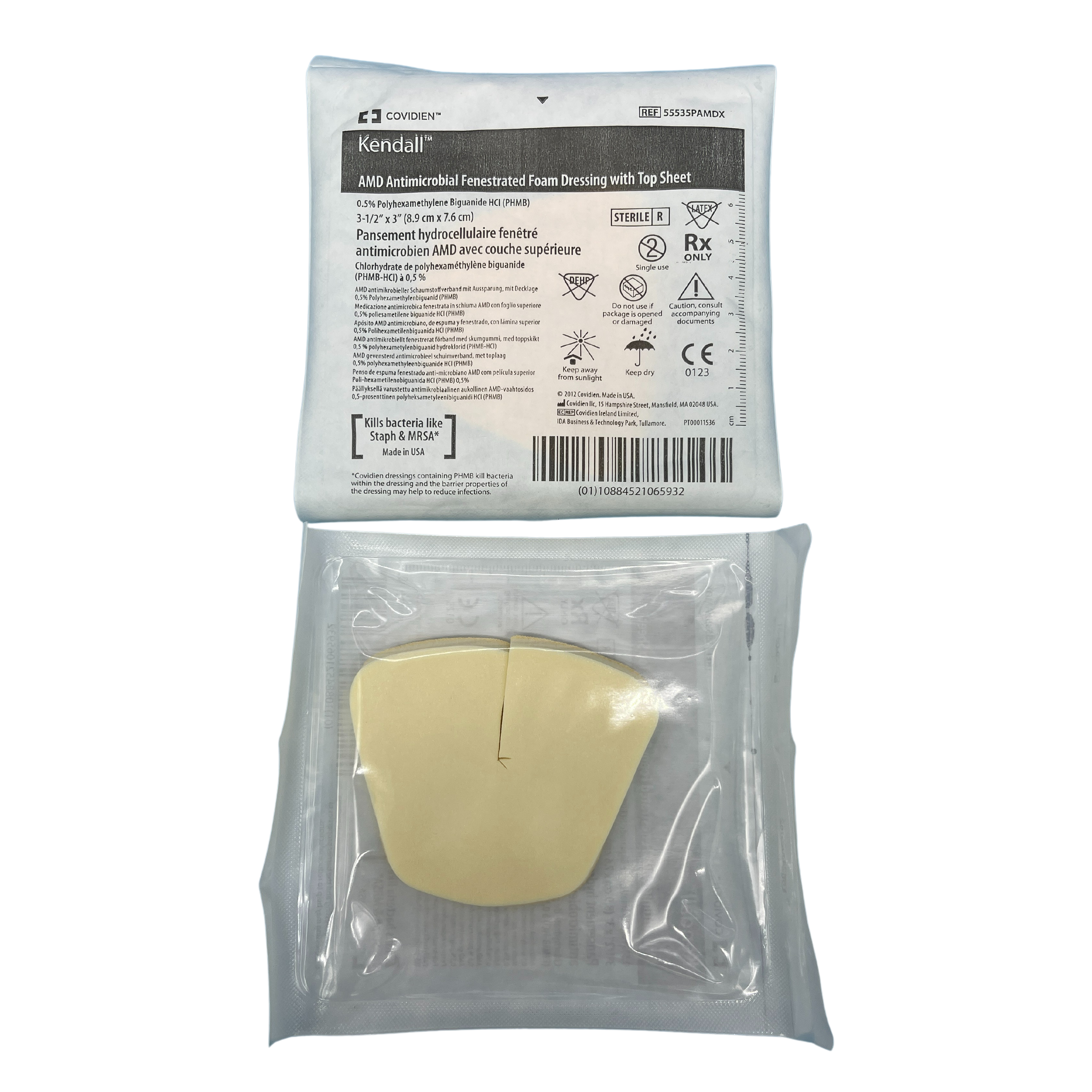 Covidien Kendall AMD Antimicrobial Foam Fenestrated With TopSheet 8.8cmx7.5cm (55535PAMDX)