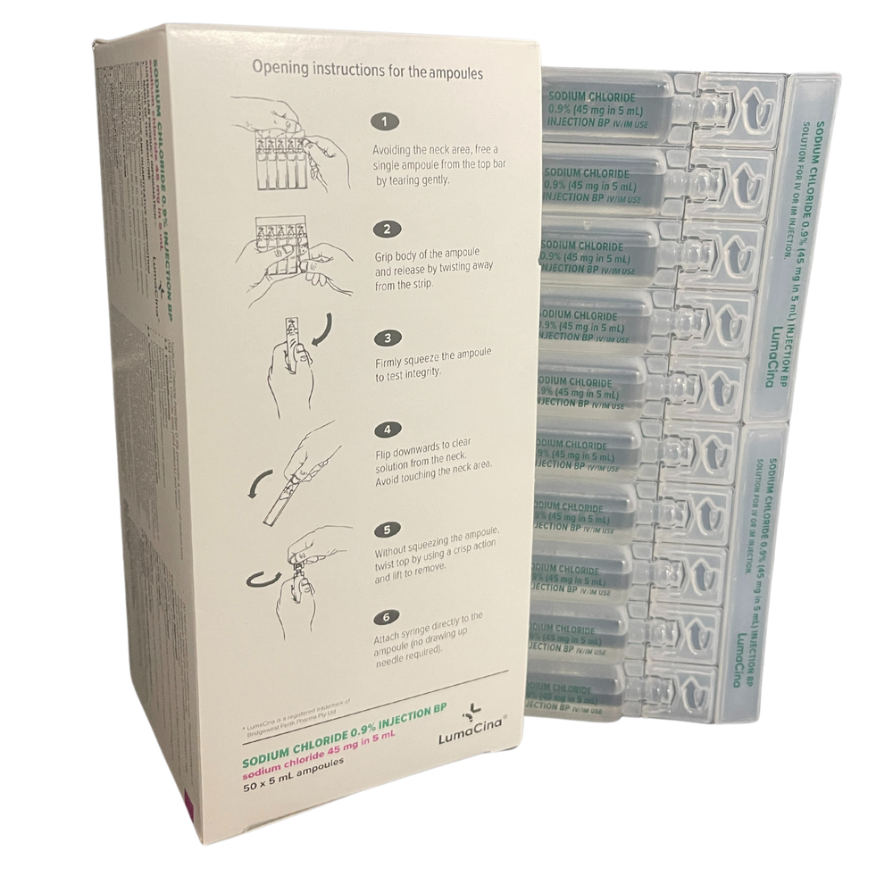 Pfizer LumaCina Sodium Chloride 5mL Injection Solution 0.9%, Sterile - Box of 50 Ampoules