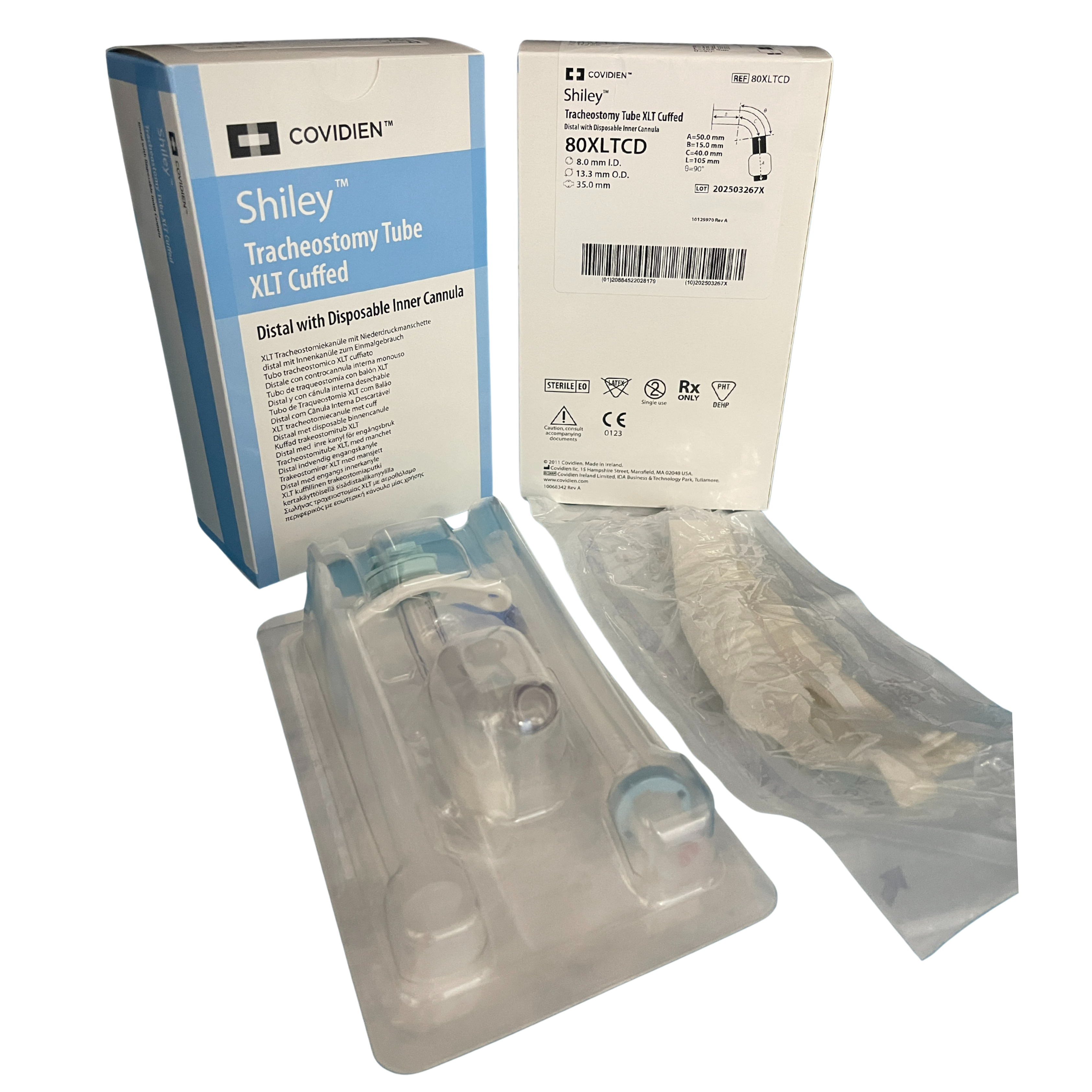 Shiley XLT cuffed tracheostomy tube, extended distal, Box of 1 - All Sizes