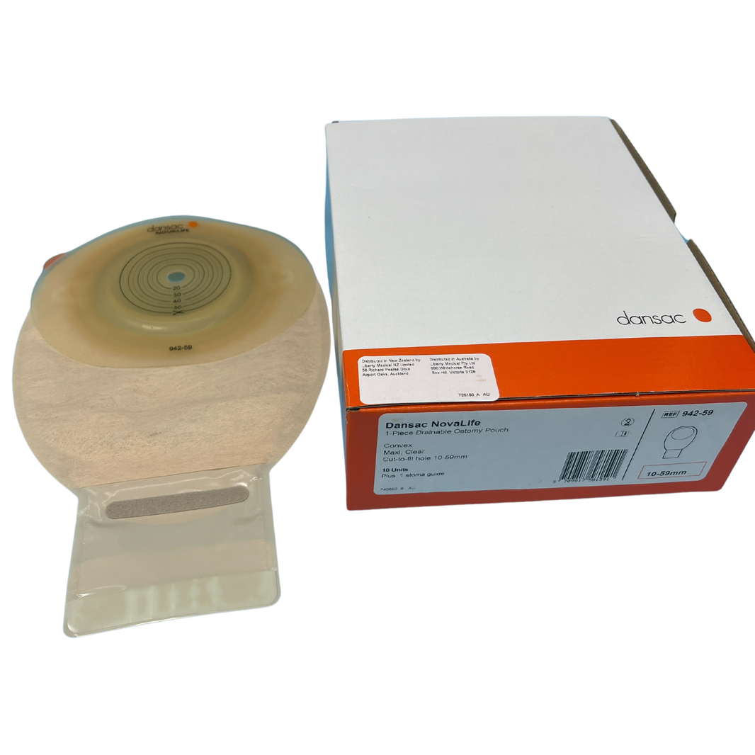 Dansac NovaLife GX 1 Open Firm Convex Pouches MAXI Clear, Box of 10 - All Types