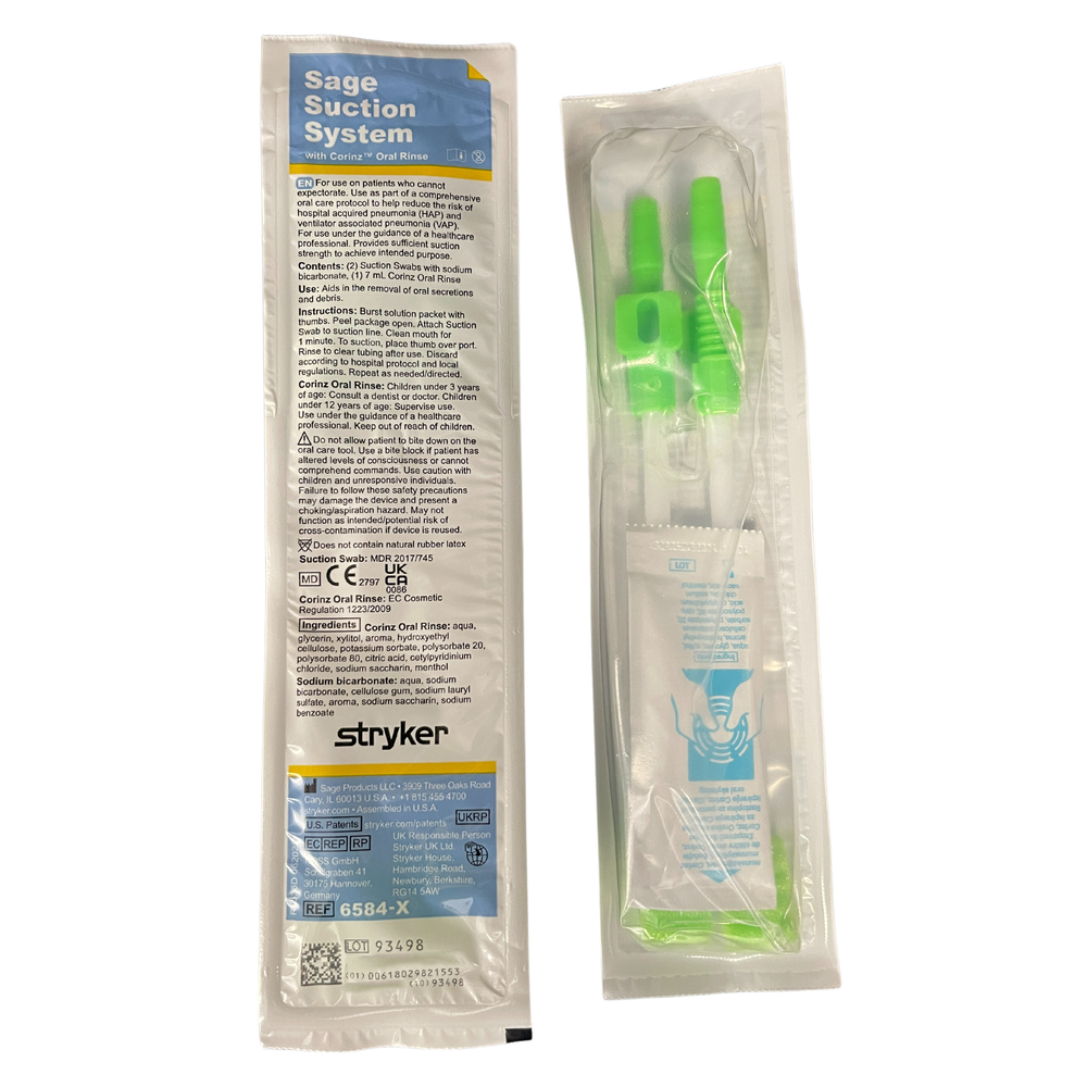 Sage Suction System with Corinz Oral Rinse ( 2 Suction Swabs ), Box of 100 (6584X)