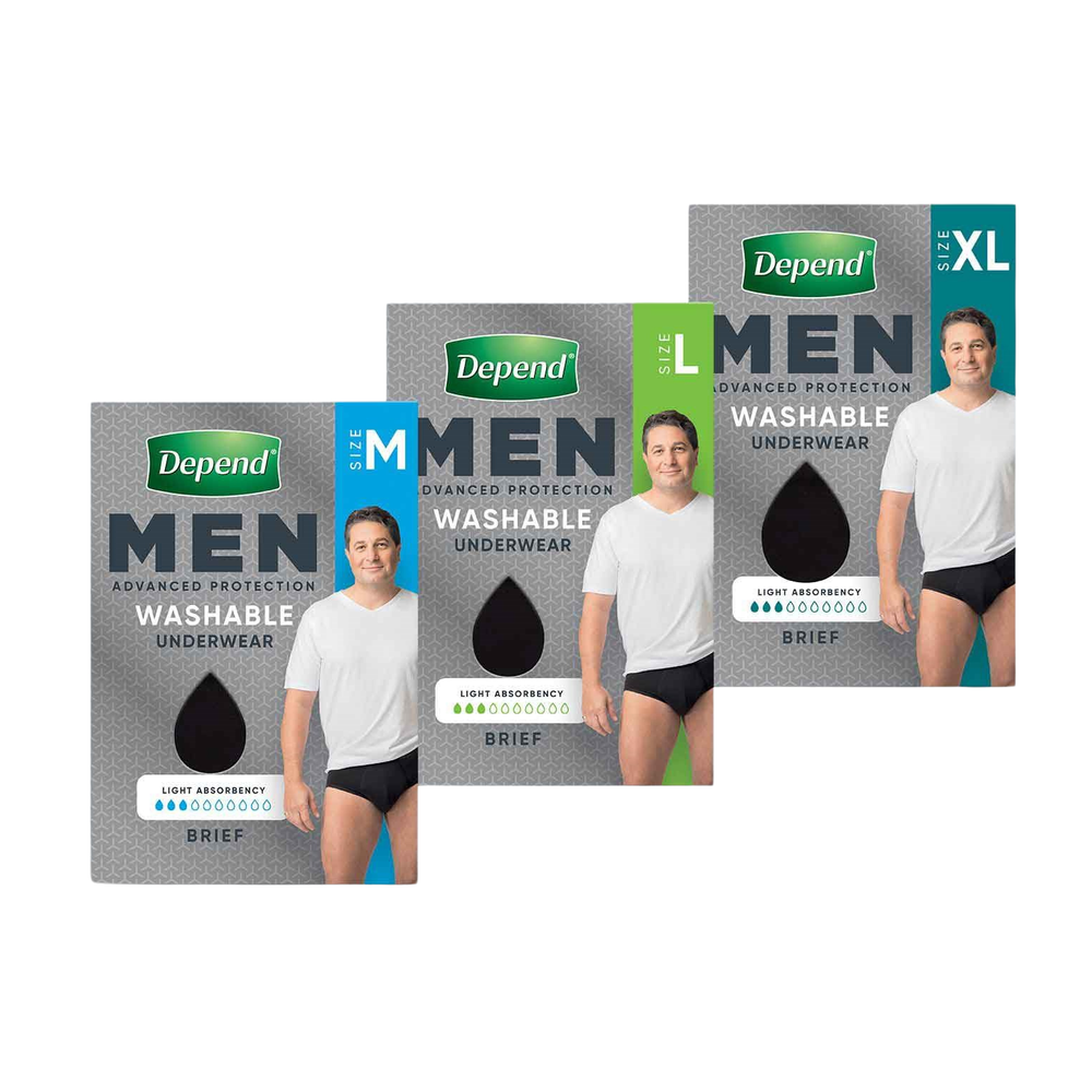 Depend Washable Underwear Brief Male 100mL Black - All Sizes