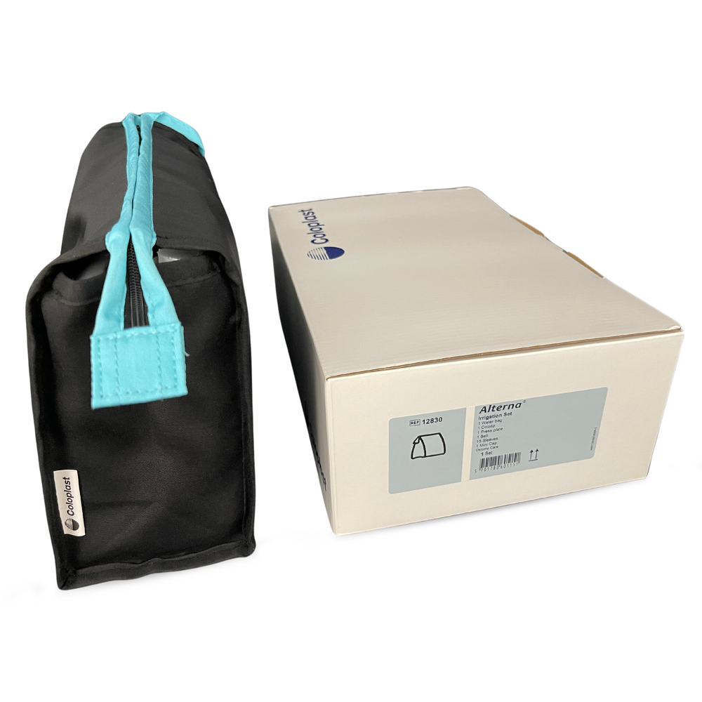 Coloplast Alterna Irrigation Set including Water Bag (1 Piece), Colo Tip (1 Piece), Irrigation Sleeves (3 Pieces), Pressure Plate (1 Piece), Belt (1 Piece), Mini Caps (1 Piece)