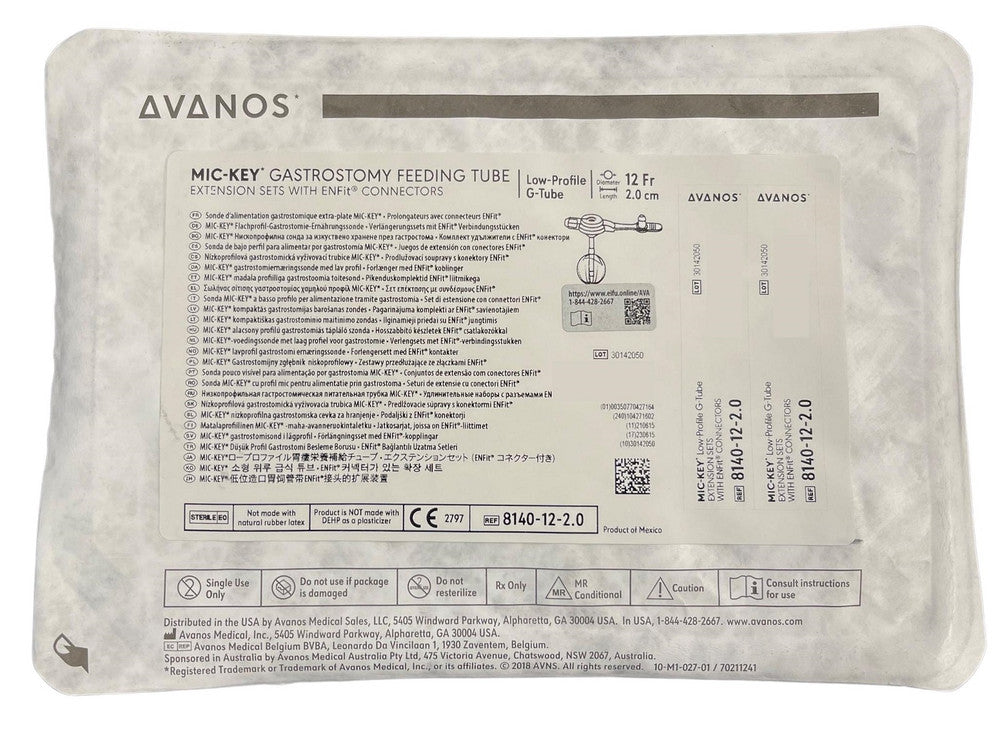 Avanos | Mic-Key 12Fr Low-Profile Balloon Gastrostomy Feeding Tube Extension Sets With Enfit Connectors - All Lengths