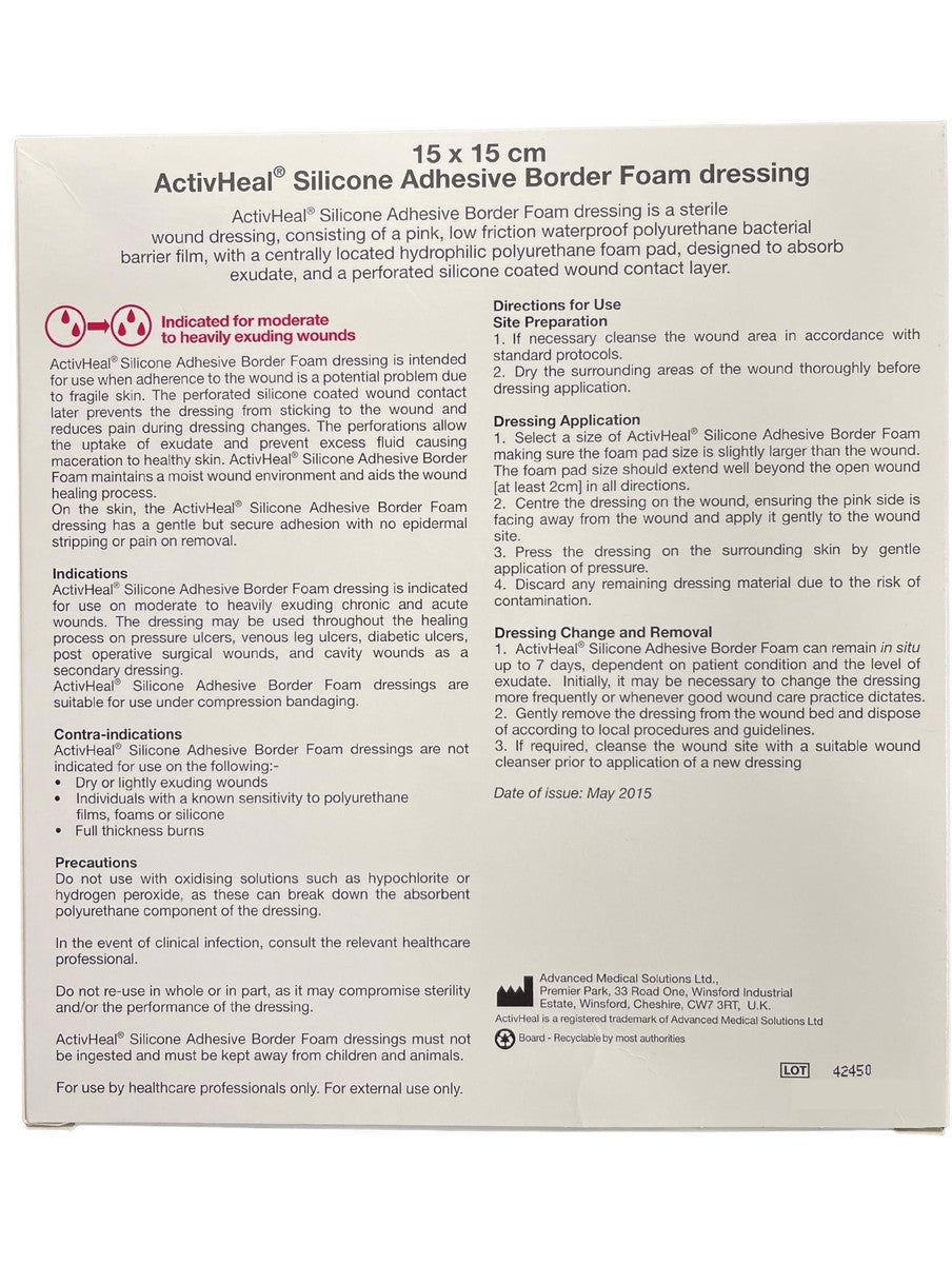 Activheal Silicone Foam Border 15 X 15cm - 10pcs/Box